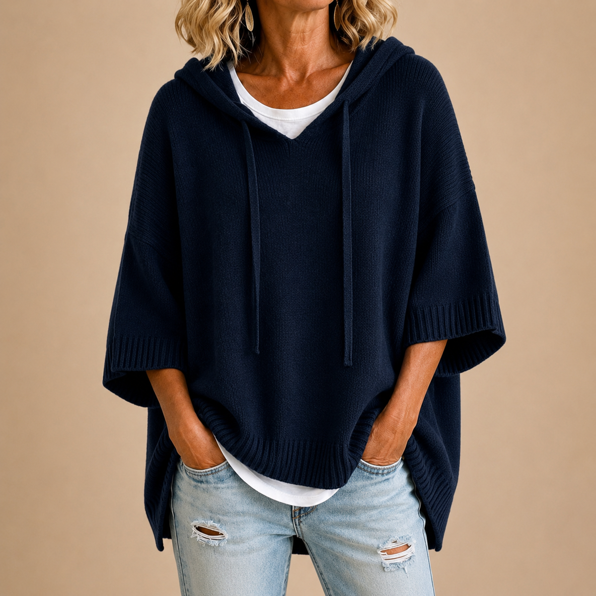 Oriana™ | Hooded Knit Poncho
