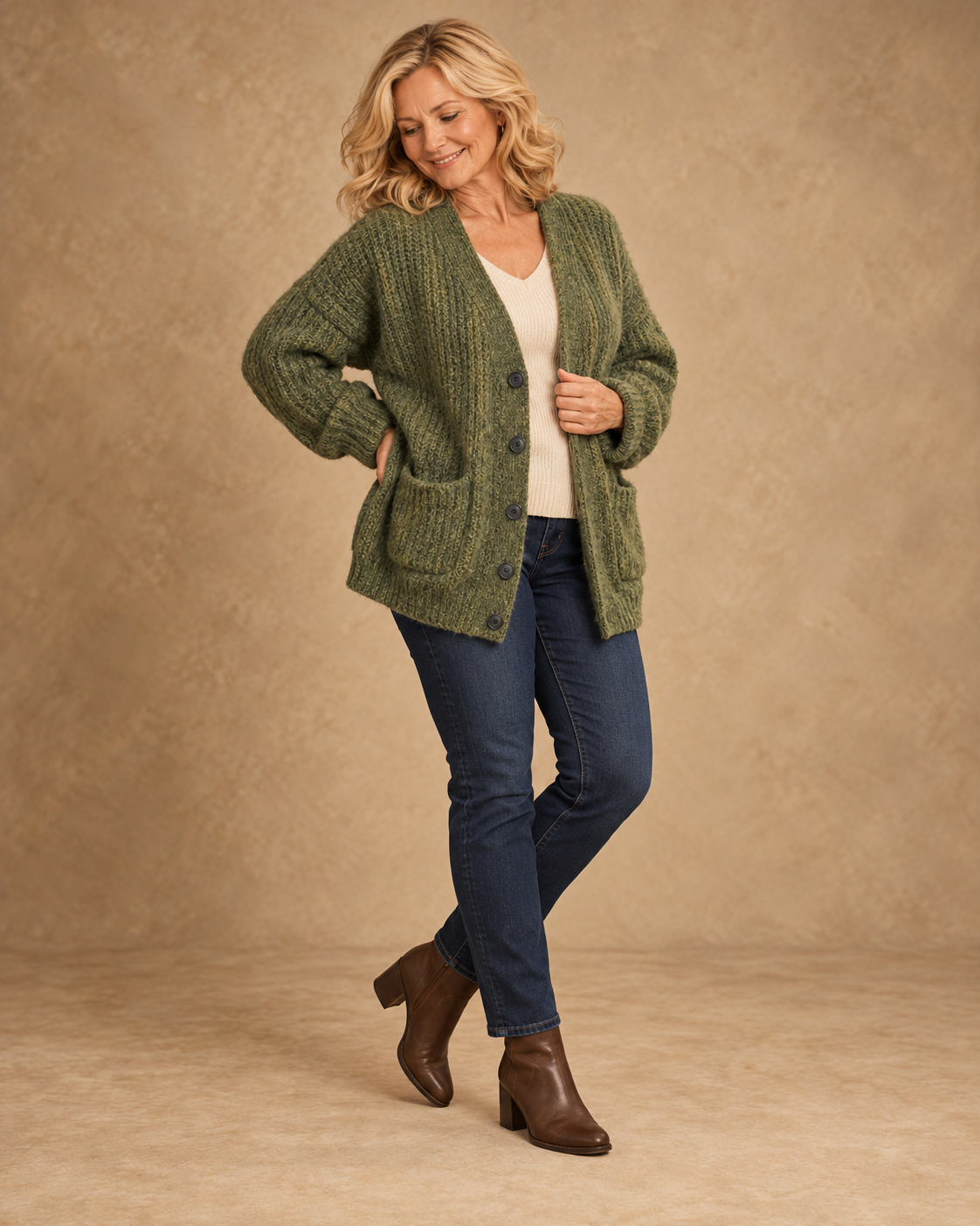 Elliot™ Button-Front V-Neck Knit Sweater