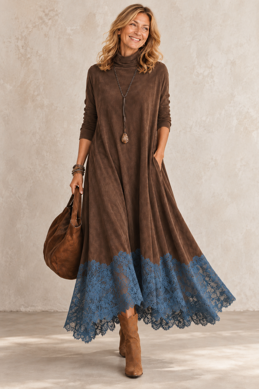 Brunella™ Suede-Effect Lace-Hem Maxi Dress