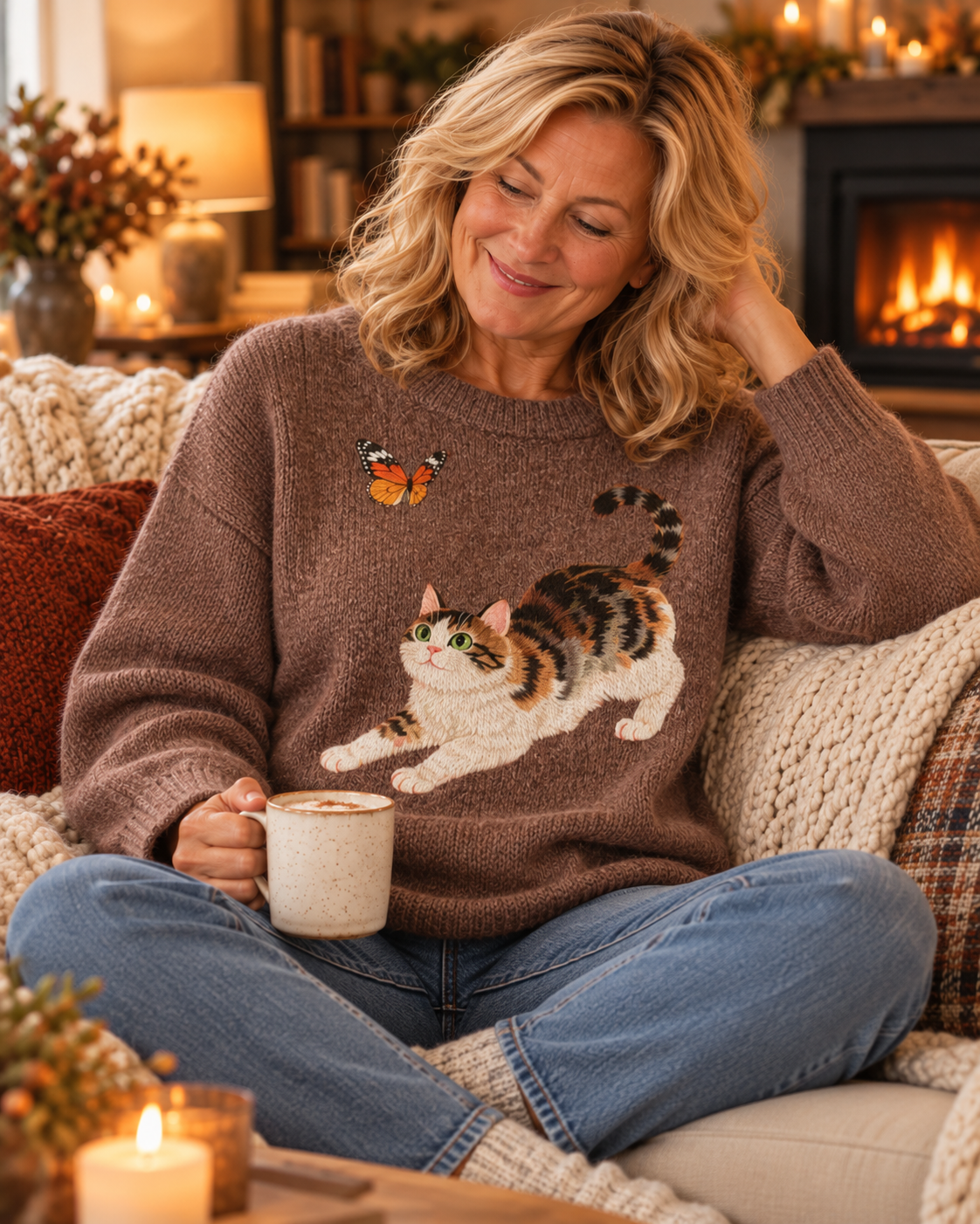 Sara | Cosy Cat Print Sweater