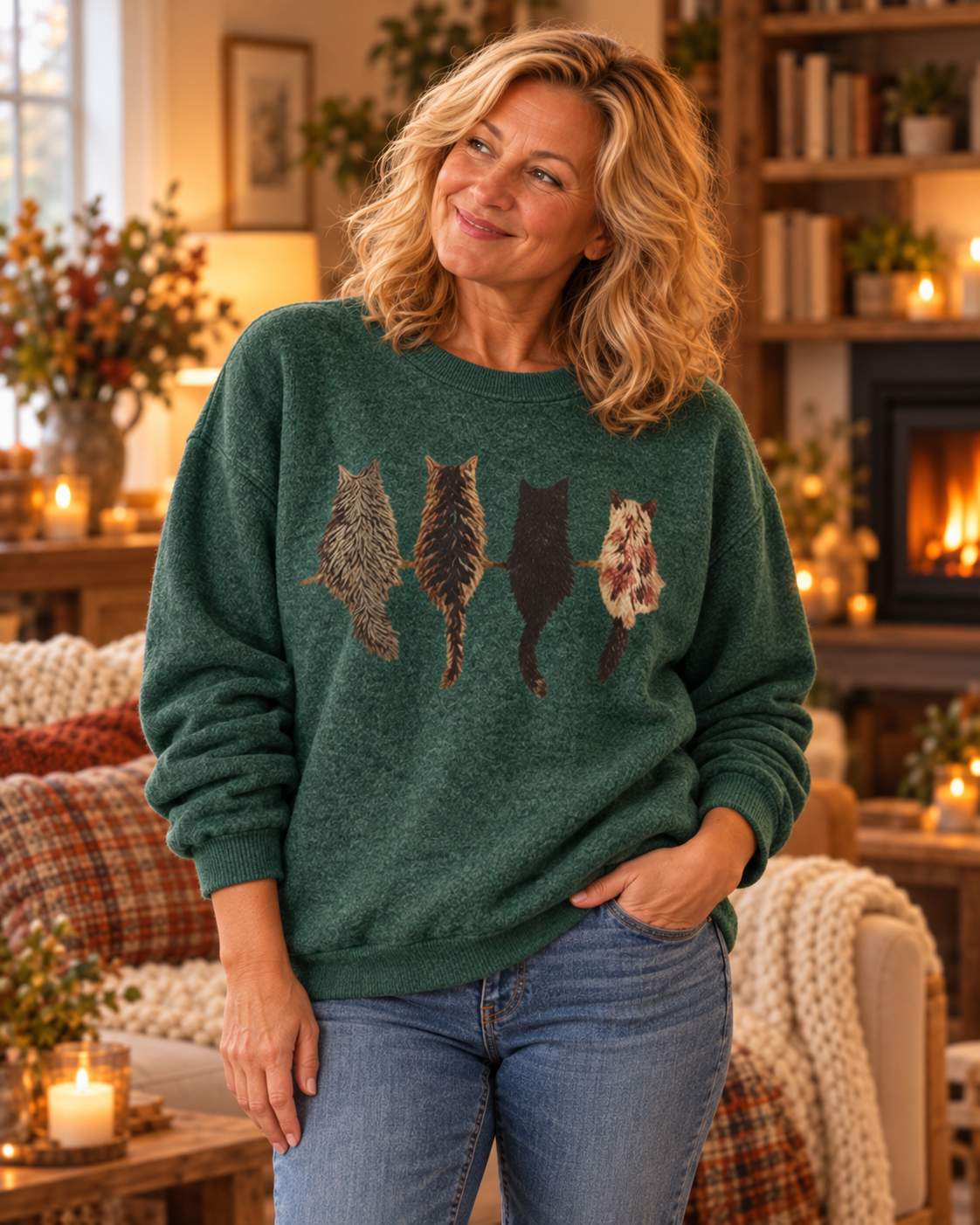 Hazel | Cosy Cat Print Sweater