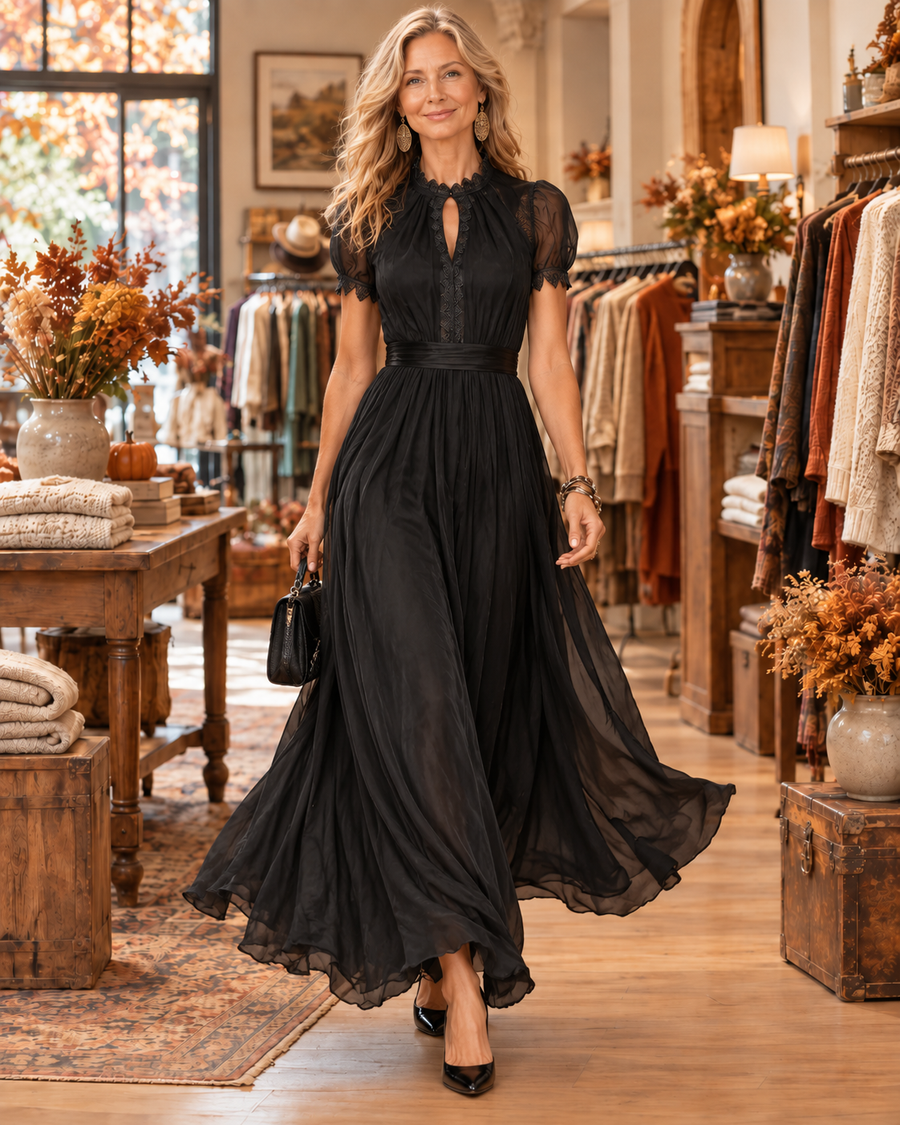 Zoey | Ruffle Neck Pleated Dress for Women