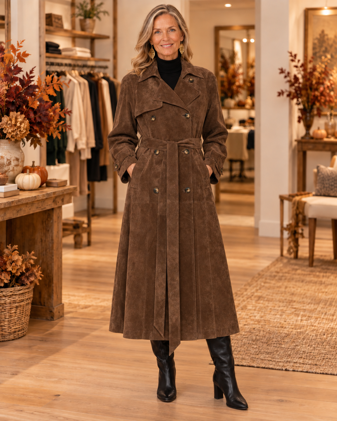 Michele™ | Women’s Elegant Long Suede Trench Coat