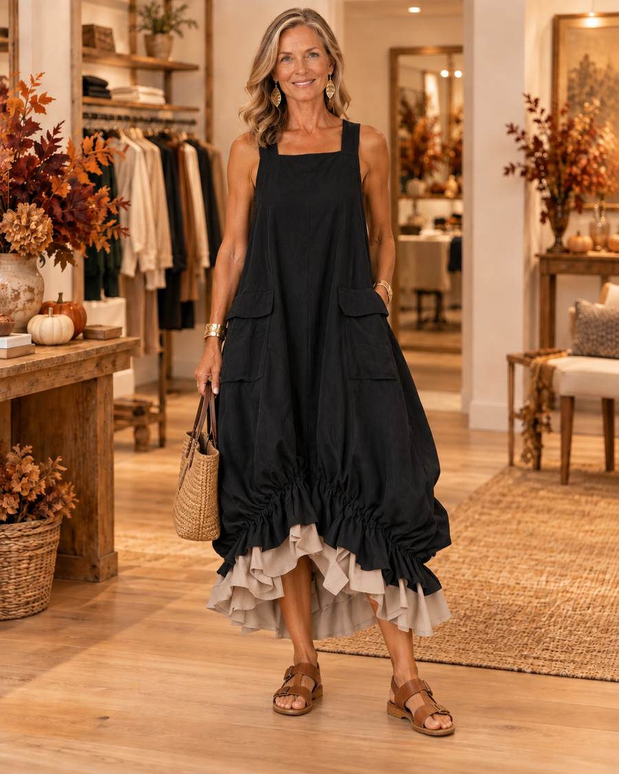 Ara™ | Black Ruffle Midi Dress