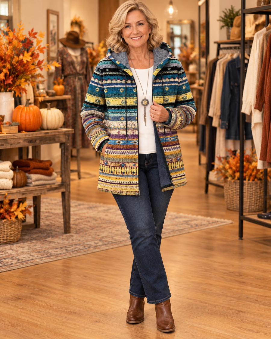 Marigold | Artisan-Patterned Hooded Cardigan