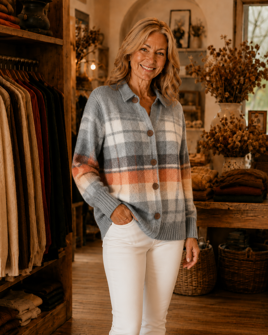 Laverne™ | Warm Ombre Plaid Cardigan