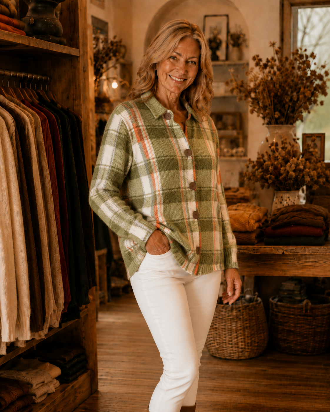 Shelby™ | Olive Plaid Button Cardigan