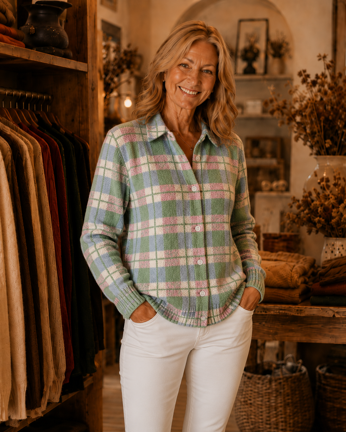 Tivanna™ | Pastel Plaid Button Cardigan