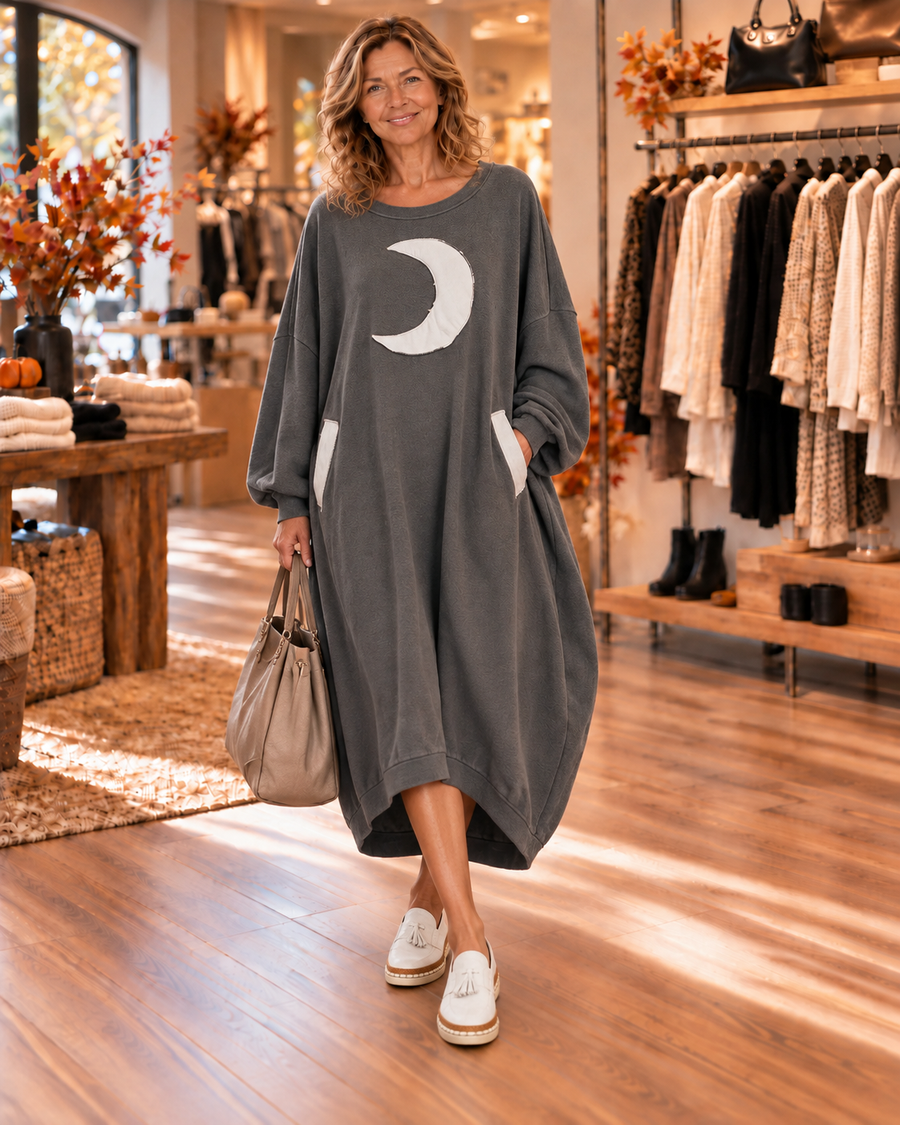 Selene™ | Crescent Moon Oversized Sweatshirt Dress