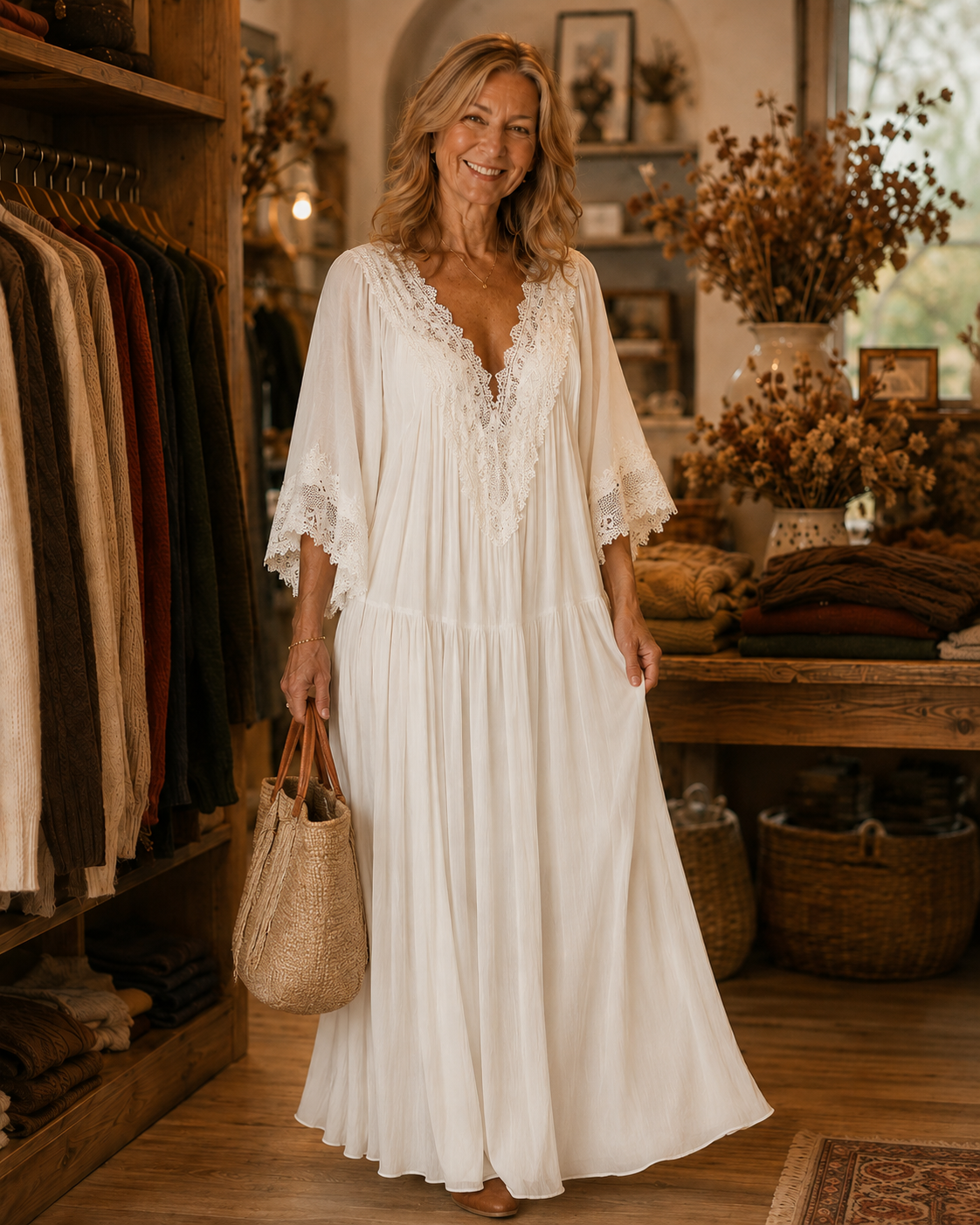 Colette™ Lace Trim Kaftan Maxi Dress