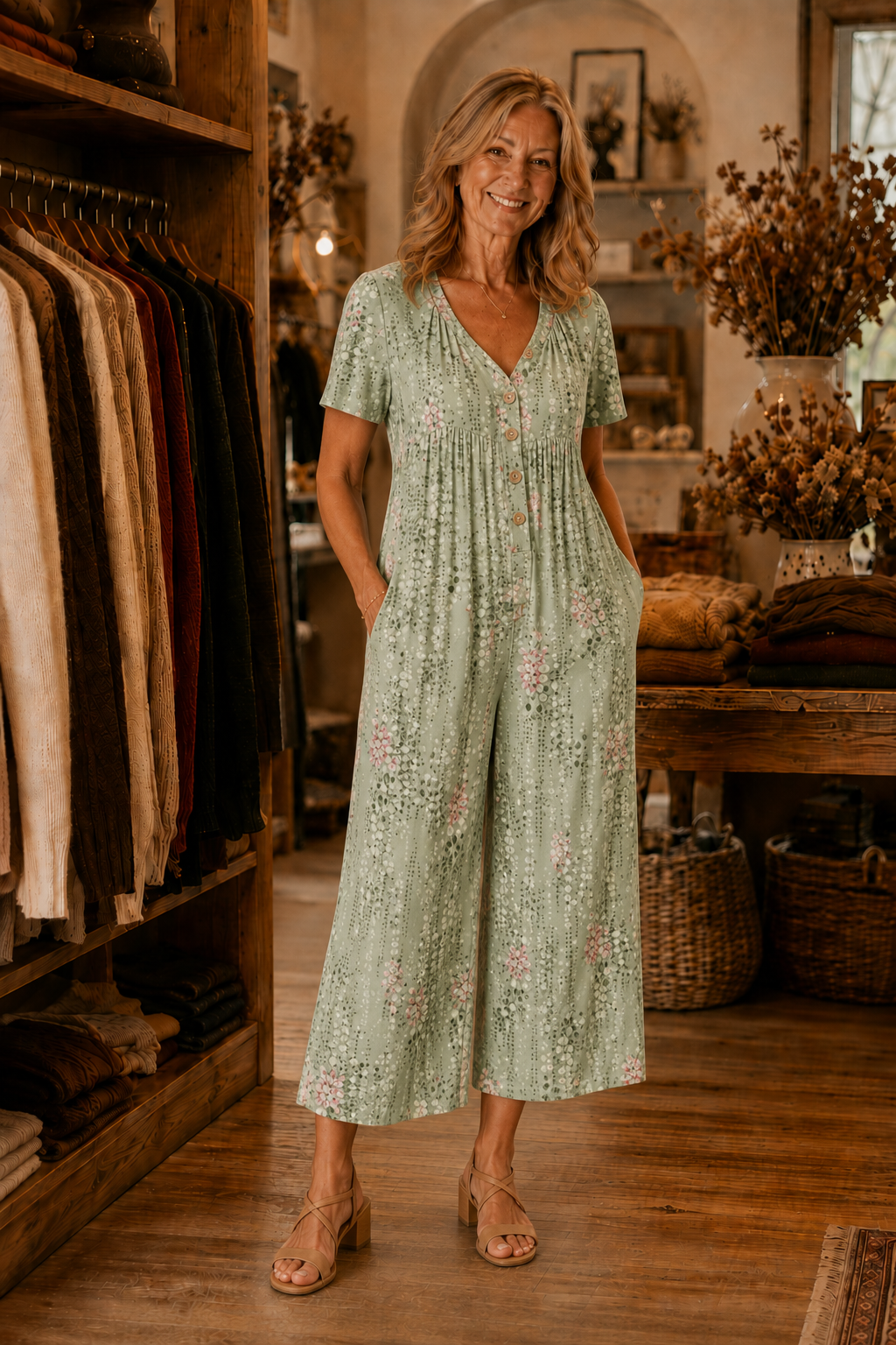 HAZEL | LEAF PRINT WIDE-LEG JUMPSUIT