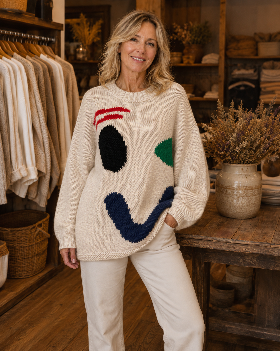 Oversized sweaters with smiley face design