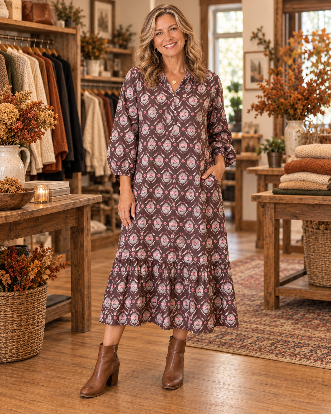 Rosalie™ | Autumn Bloom Midi Dress