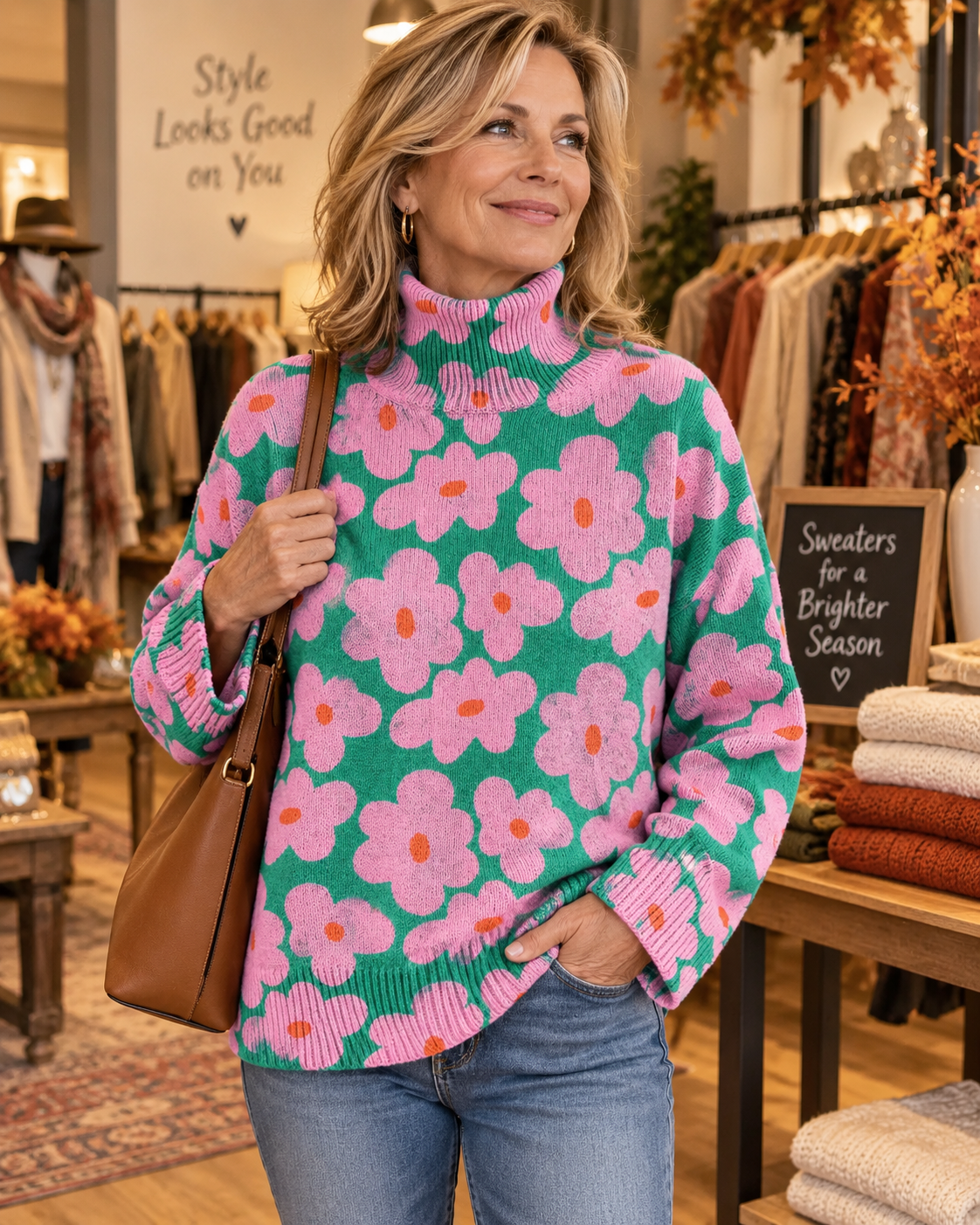 Dahlia™ | Floral Turtleneck Knit Sweater