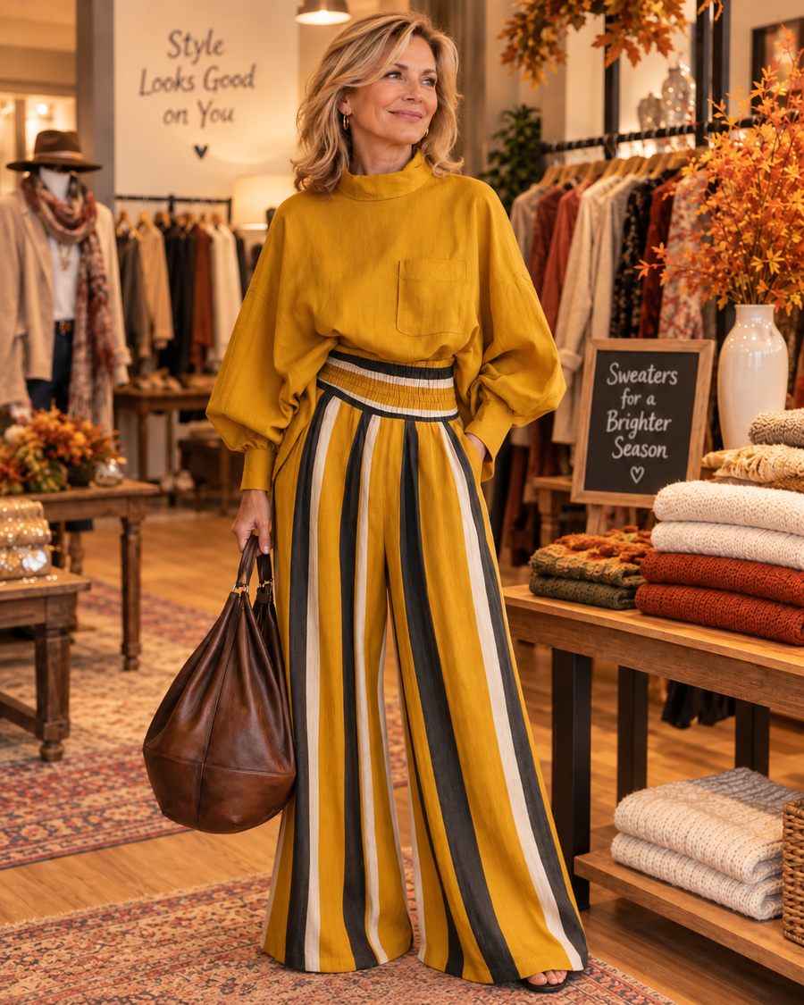 Marigold™ | Striped Wide-Leg Two-Piece Set