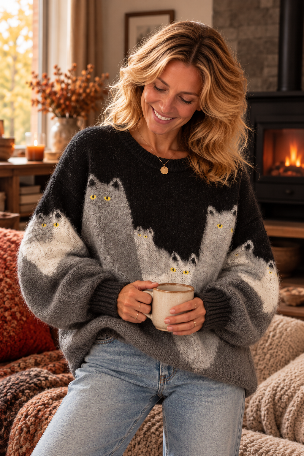 Willow | Cartoon Cat Jacquard Sweater