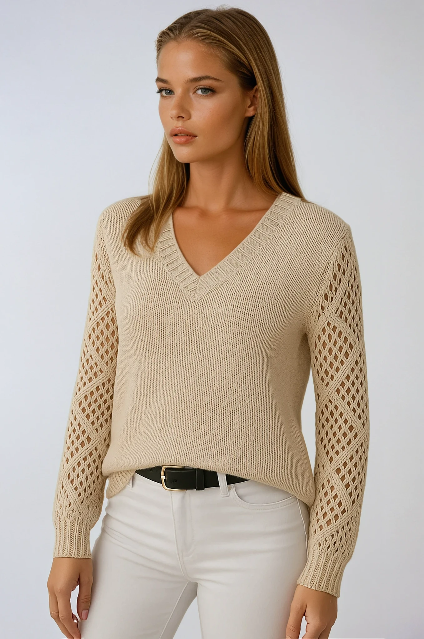 Crochet Sleeve Knit Sweater