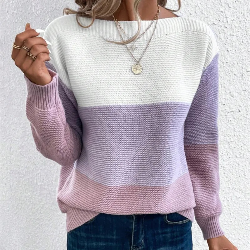 Women's Three-color Knitted Patchwork Sweater
