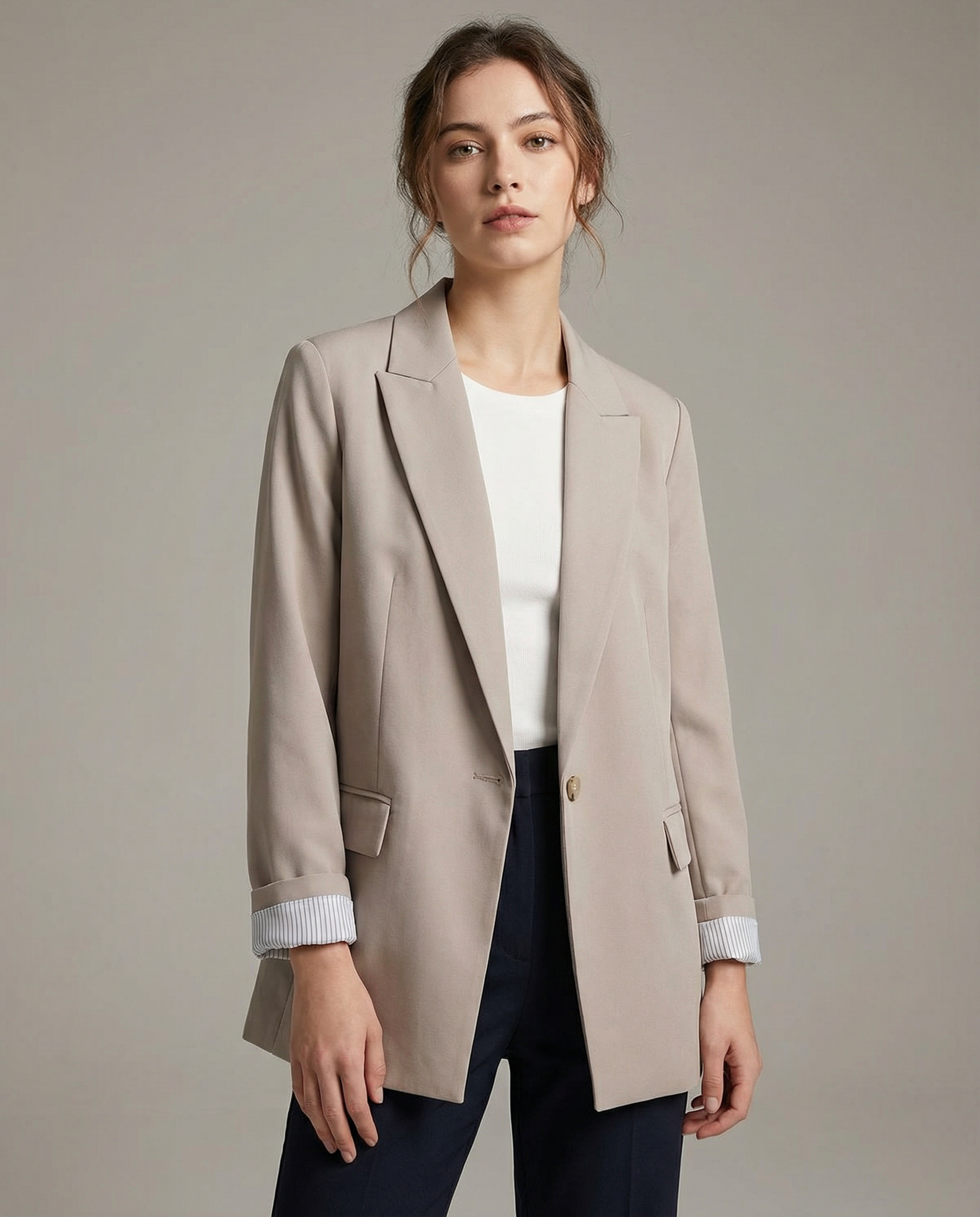 Charmchant Oversized Linen Blazer – Effortless Casual Office Style