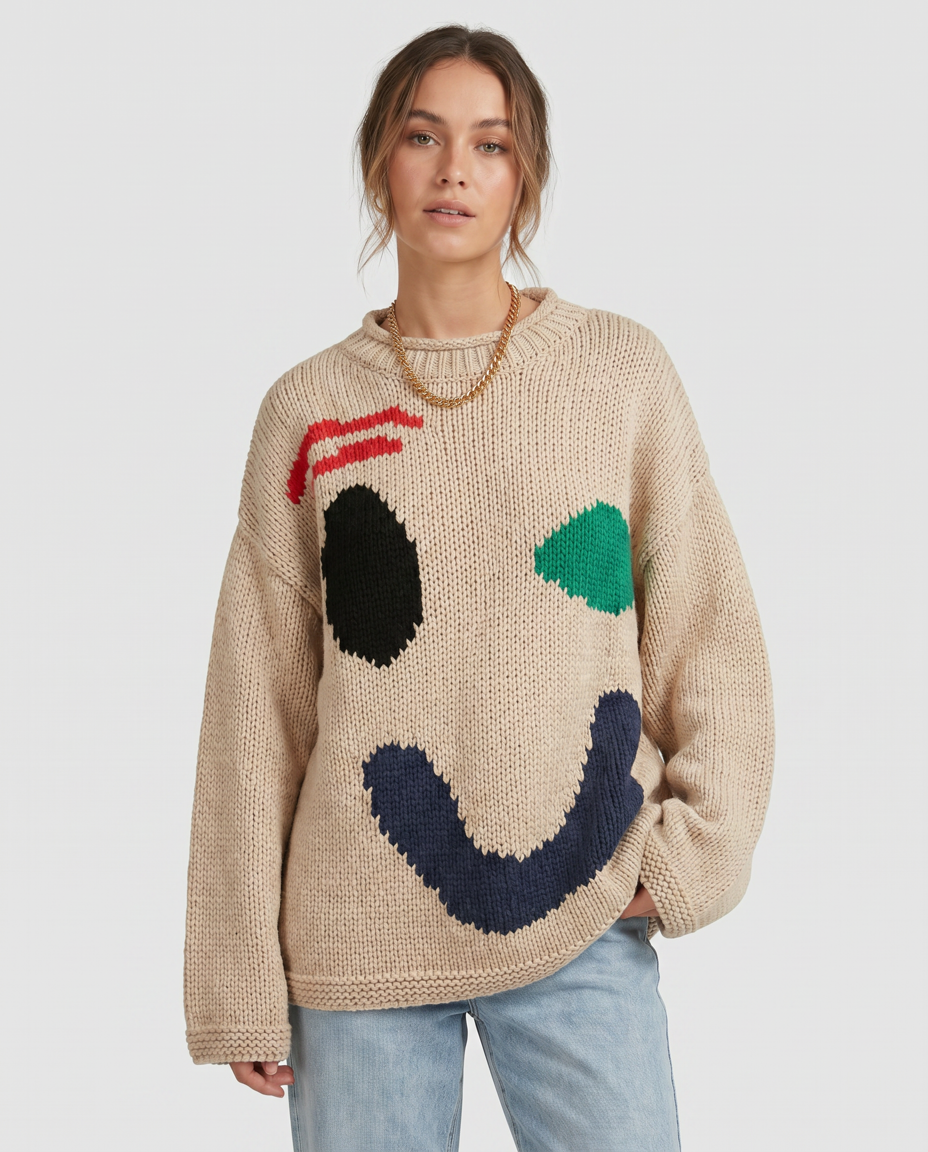 Oversized sweaters with smiley face design