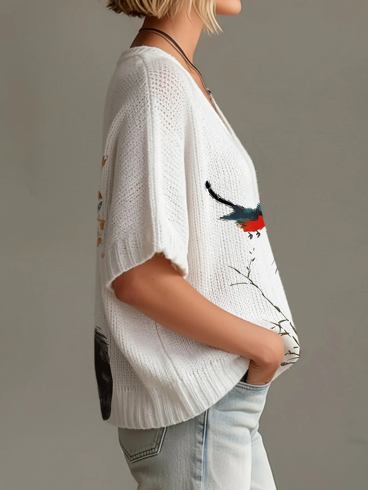 Nina | Cat Print Batwing Sweater