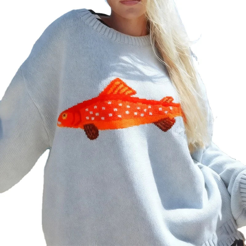 Sadie | Embroidered Trout Fish Sweater