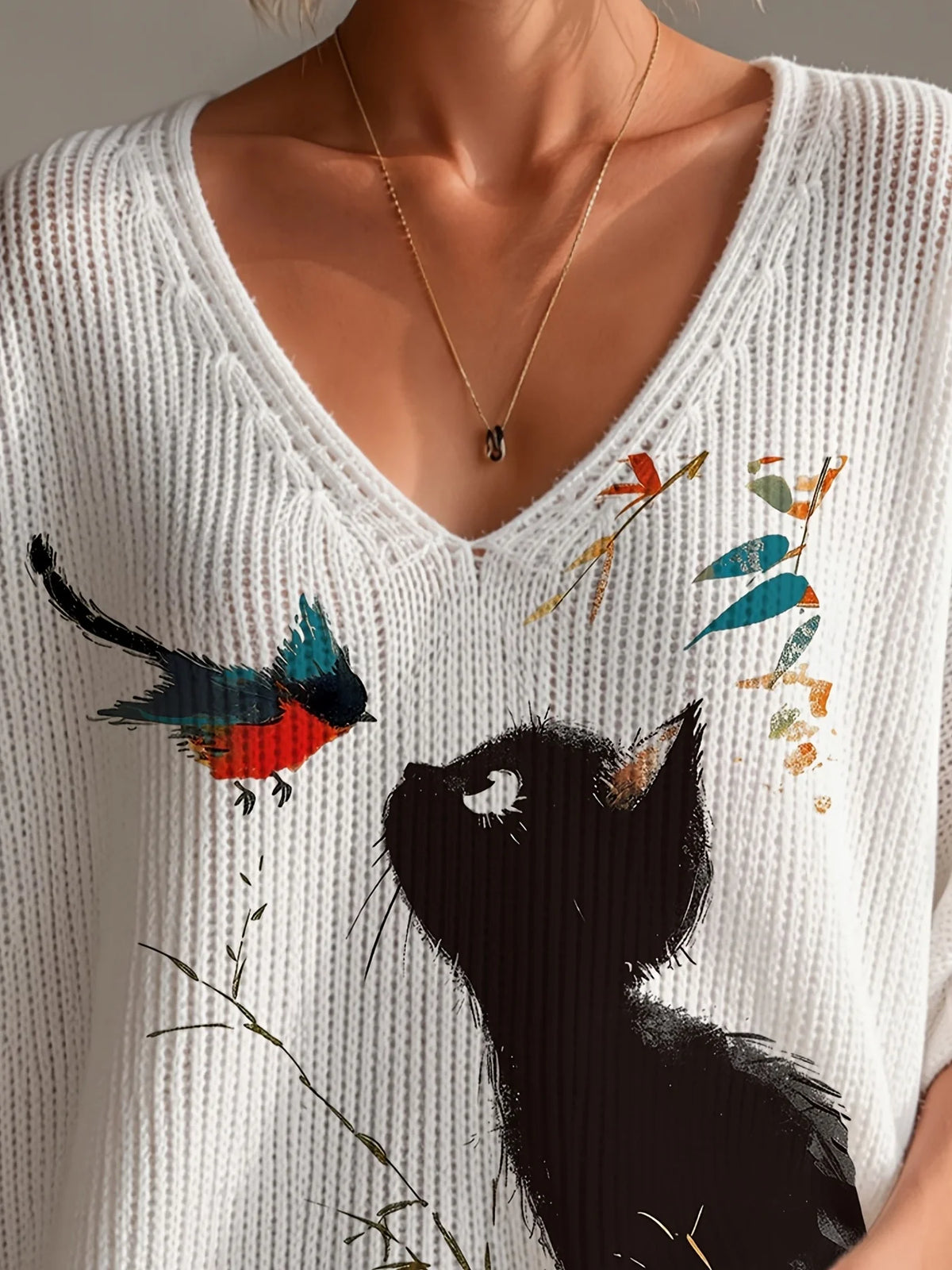 Nina | Cat Print Batwing Sweater
