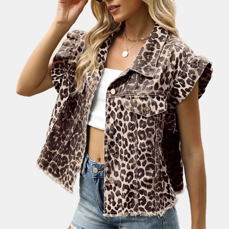 Sienna™ | Leopard Ruffle Denim Vest