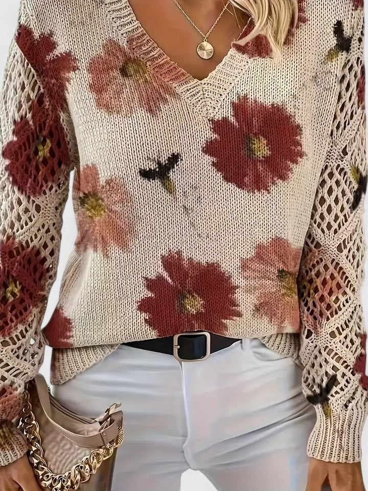 Floral Print Lightweight Knit Pullover Sweater