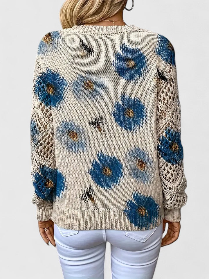 Floral Print Lightweight Knit Pullover Sweater