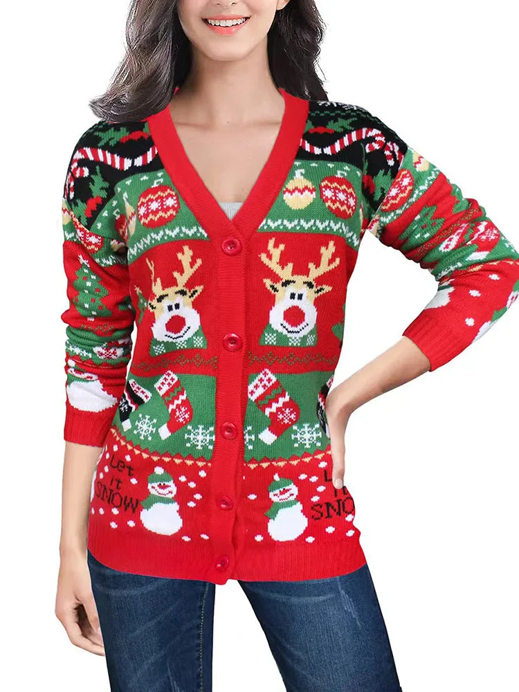 Women's Merry Xmas Holiday Knitted Cardigan Sweater