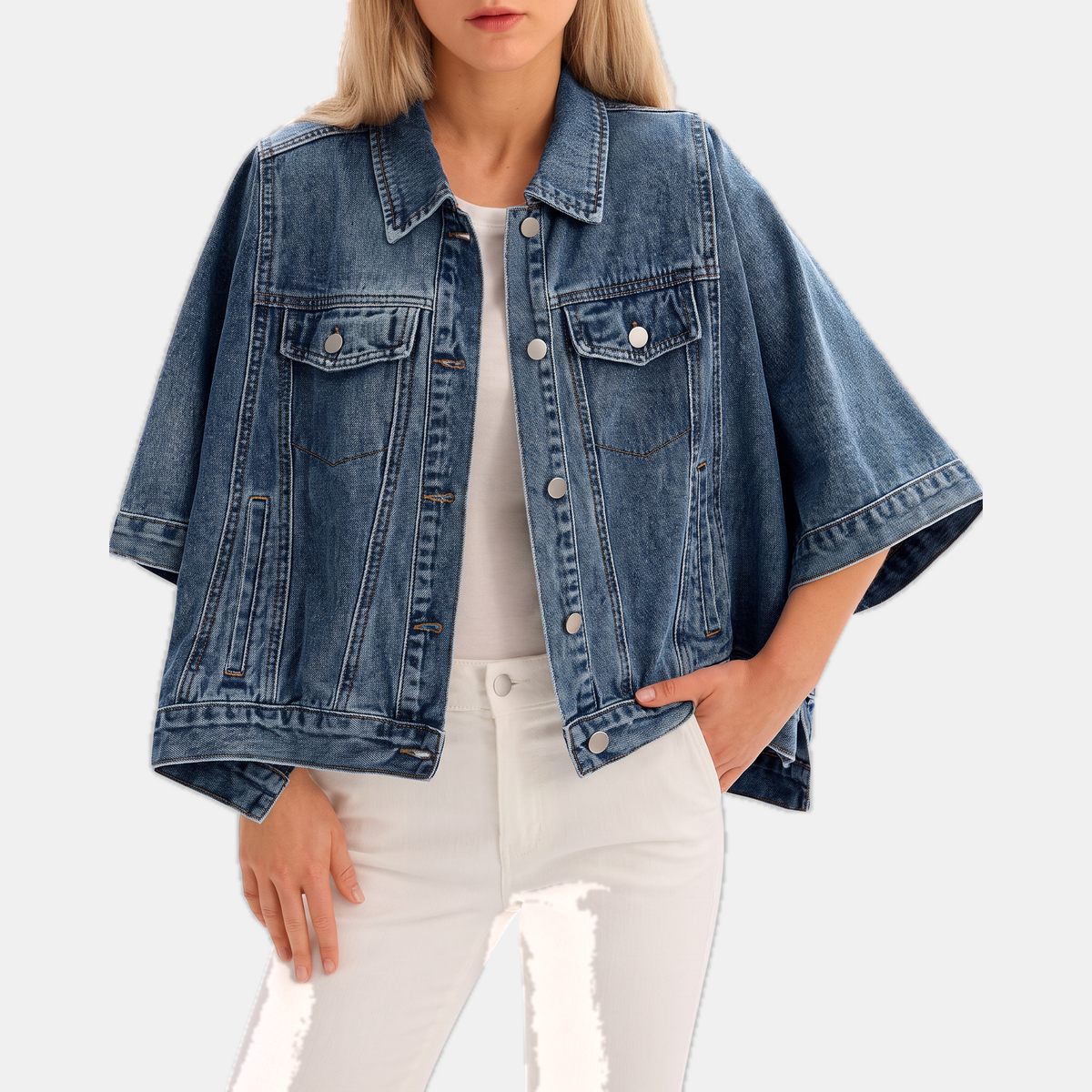 Marisol™ | Batwing Sleeve Cropped Denim Jacket
