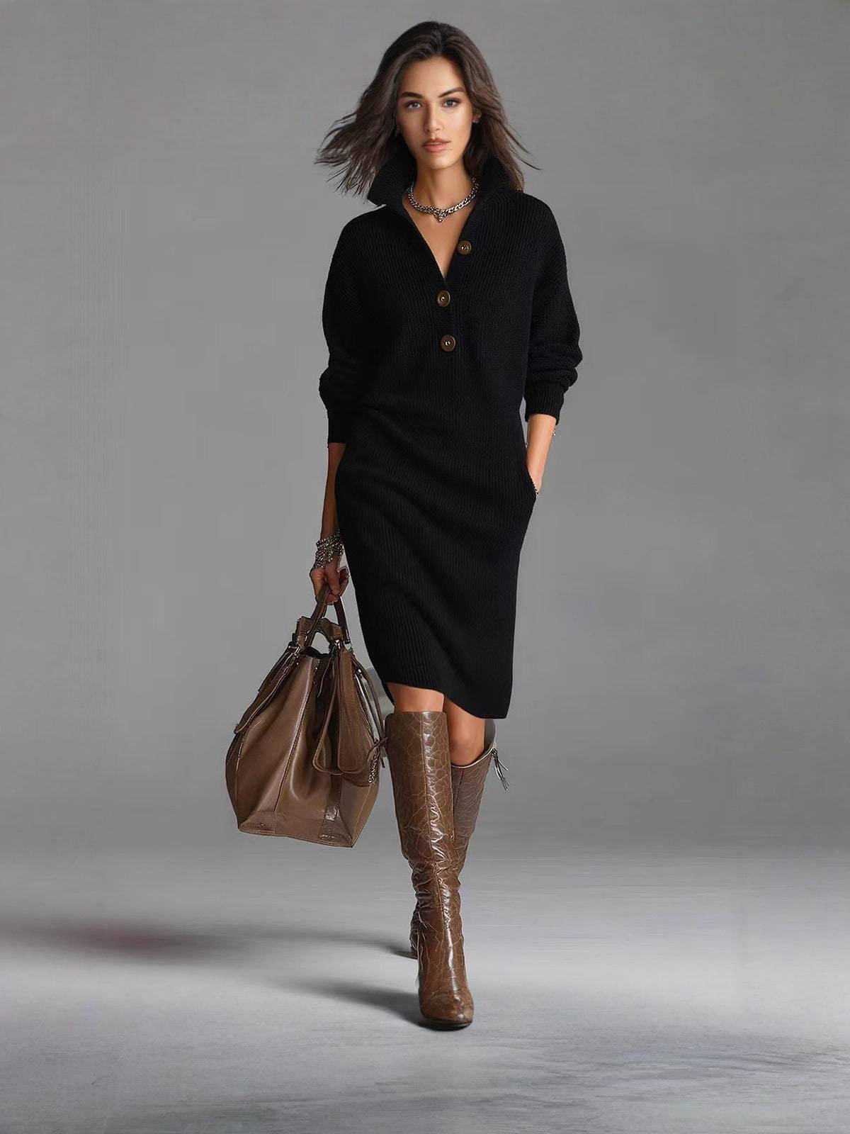Rosamund™ | Button-Neck Sweater Dress
