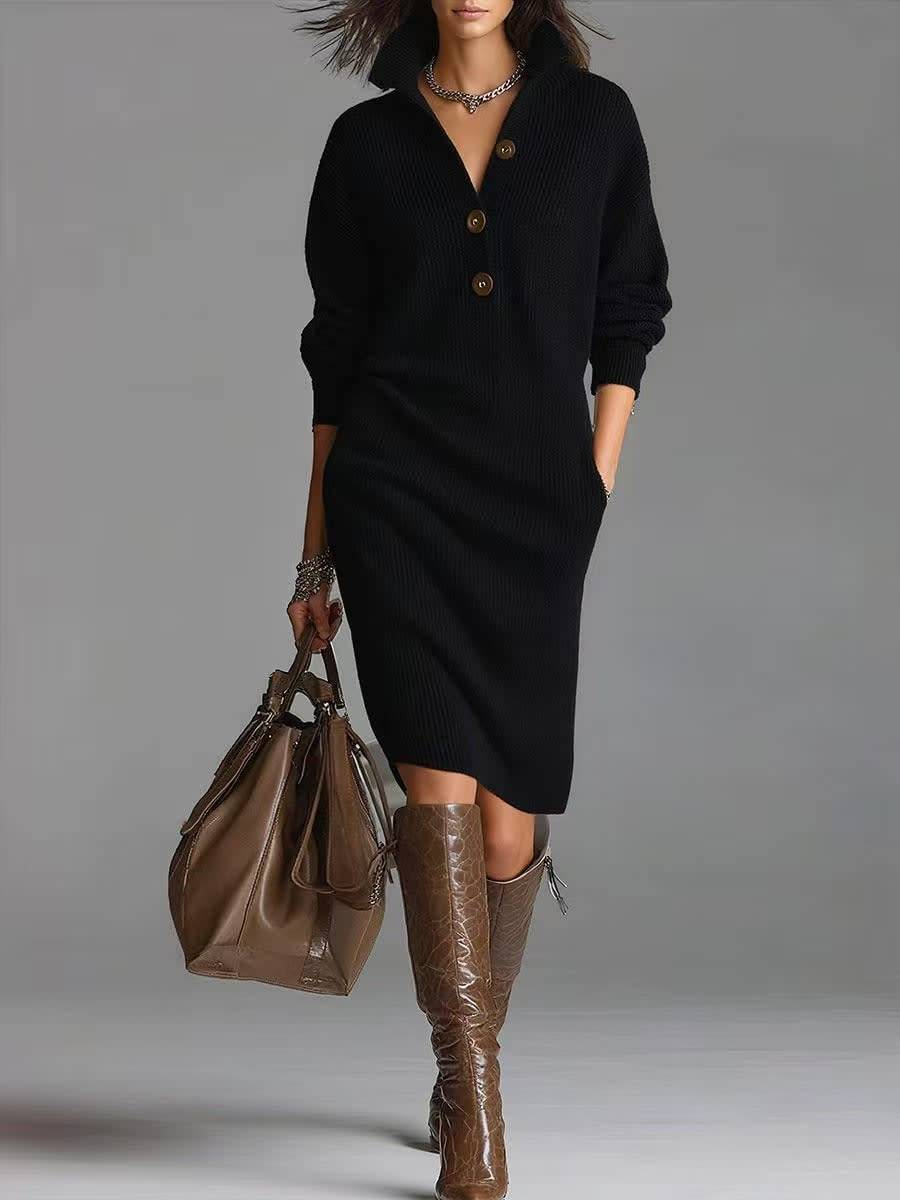 Rosamund™ | Button-Neck Sweater Dress