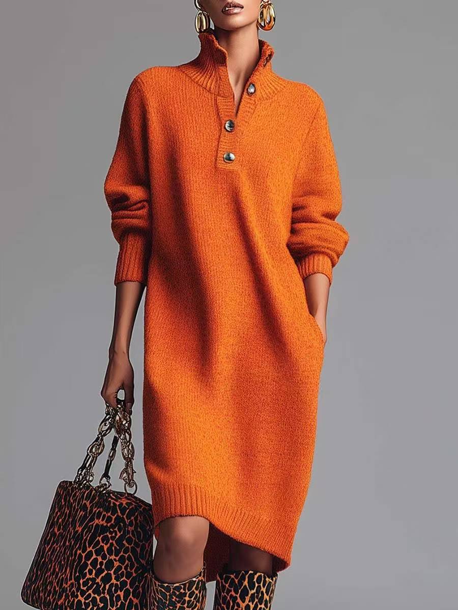 Rosamund™ | Button-Neck Sweater Dress