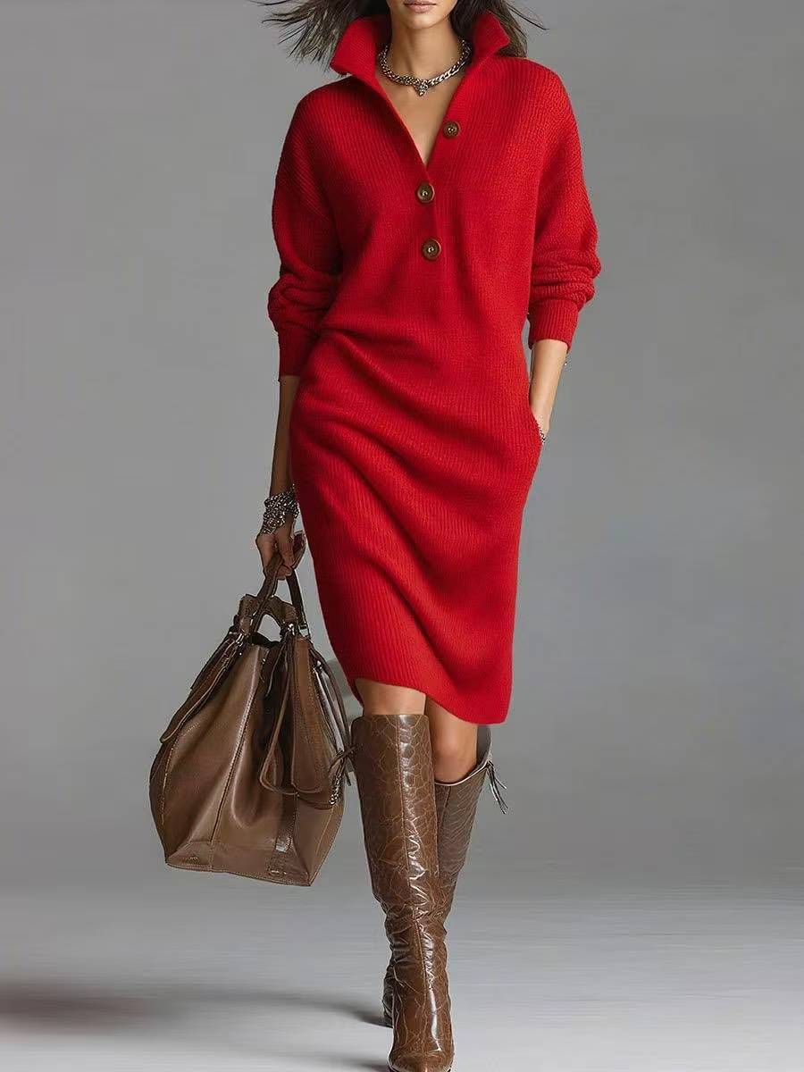 Rosamund™ | Button-Neck Sweater Dress