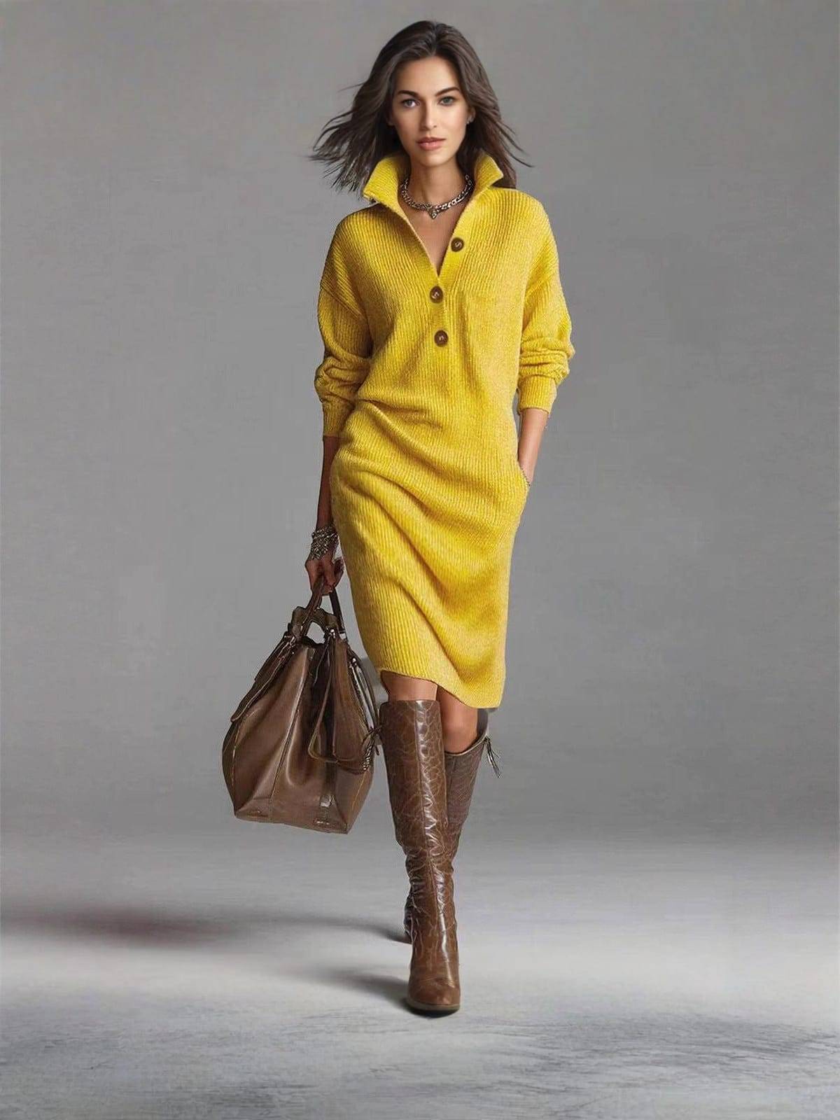 Rosamund™ | Button-Neck Sweater Dress
