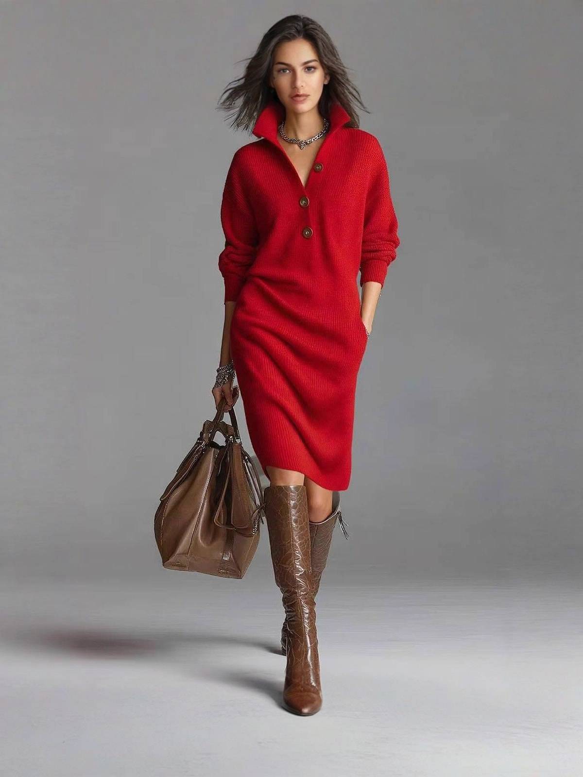 Rosamund™ | Button-Neck Sweater Dress