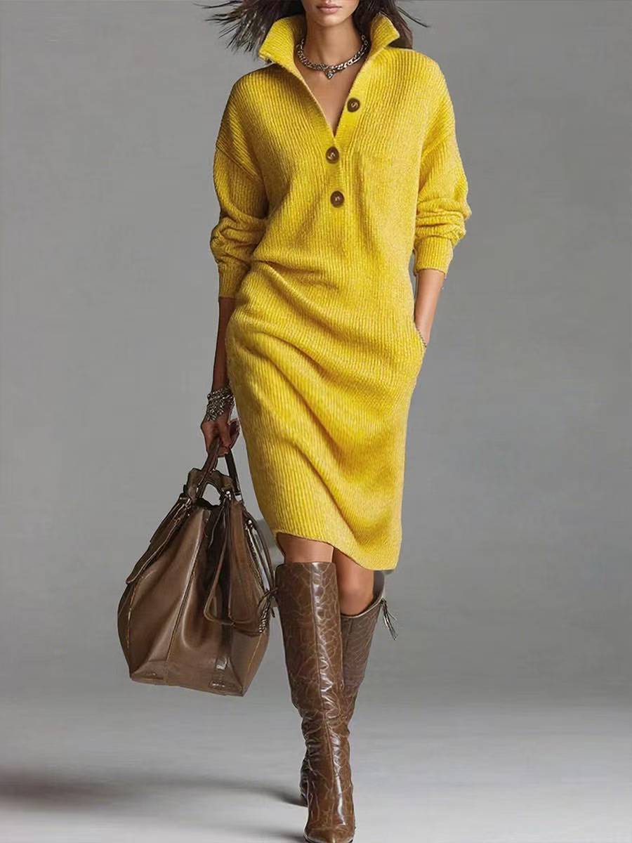 Rosamund™ | Button-Neck Sweater Dress