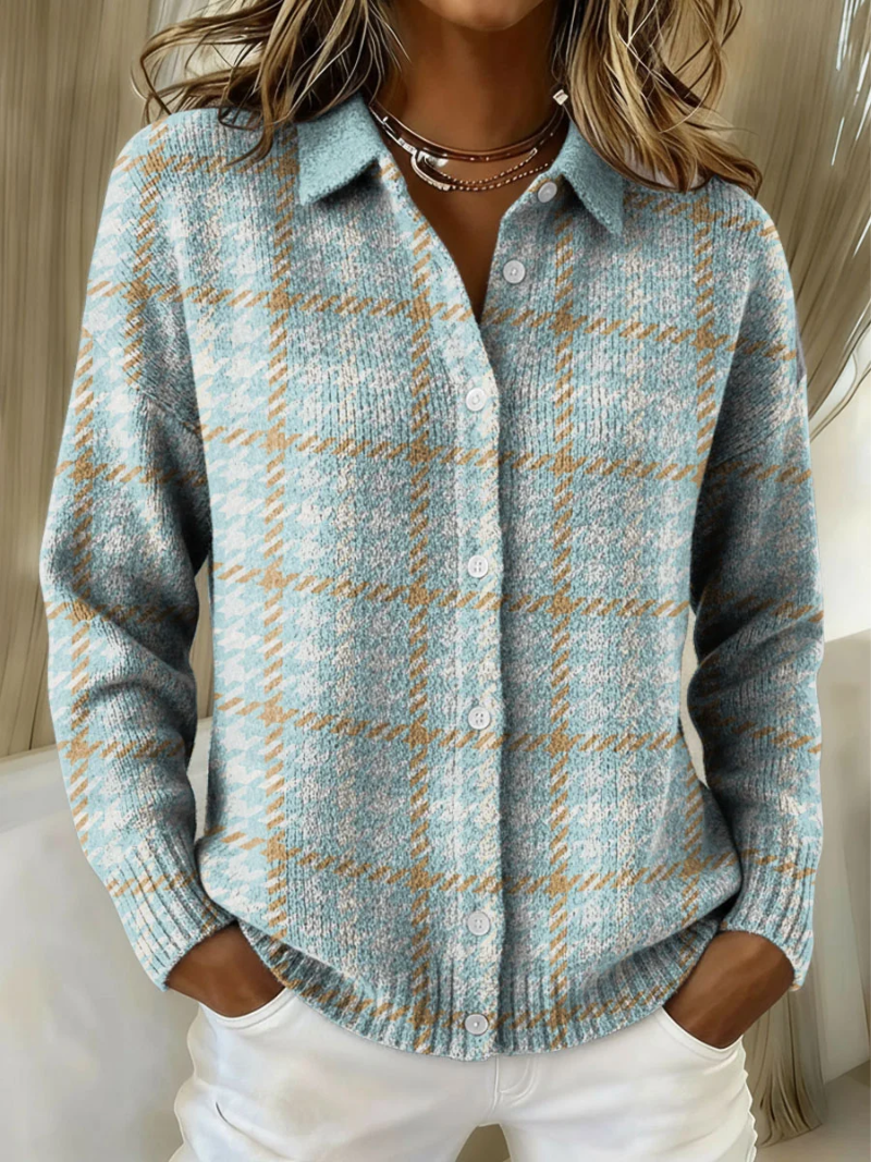 Kinsleigh™ | Sky Plaid Button Cardigan