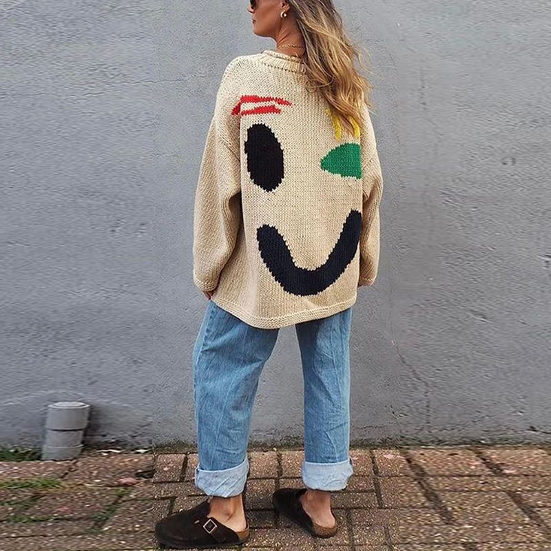 Oversized sweaters with smiley face design