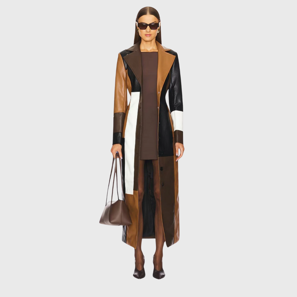 Michele™ Elegant Long Faux Leather Coat
