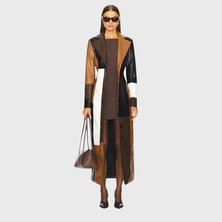 Michele™ Elegant Long Faux Leather Coat