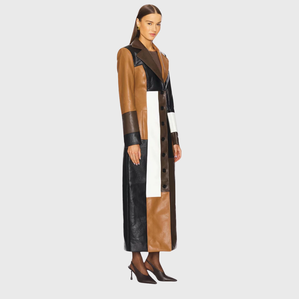 Michele™ Elegant Long Faux Leather Coat