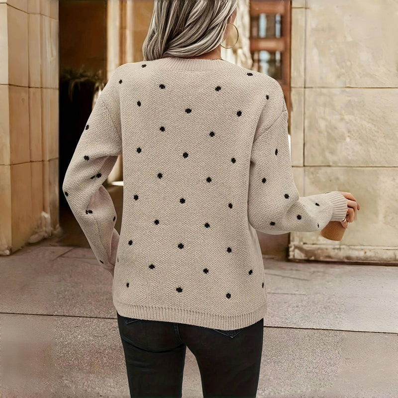 Cosy Polka Dot Knit Pullover Sweater for Women