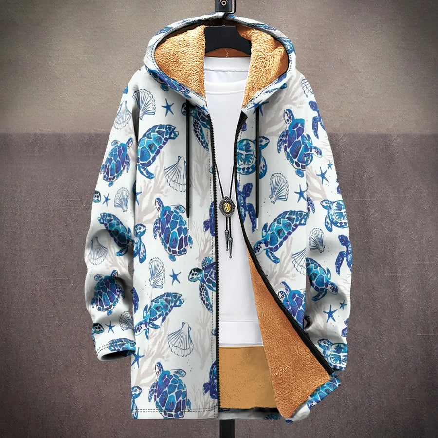 Marina™ | Coastal Turtle Fleece-Lined Hooded Coat