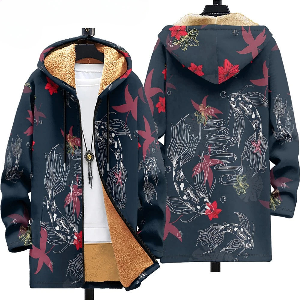 Marlowe™ | Midnight Koi Fleece-Lined Hooded Coat