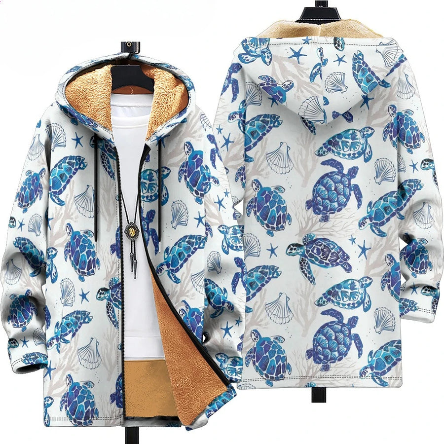 Marina™ | Coastal Turtle Fleece-Lined Hooded Coat