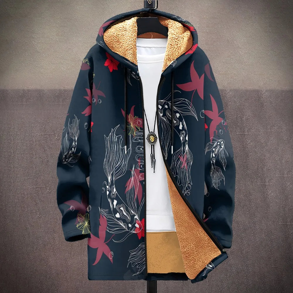 Marlowe™ | Midnight Koi Fleece-Lined Hooded Coat