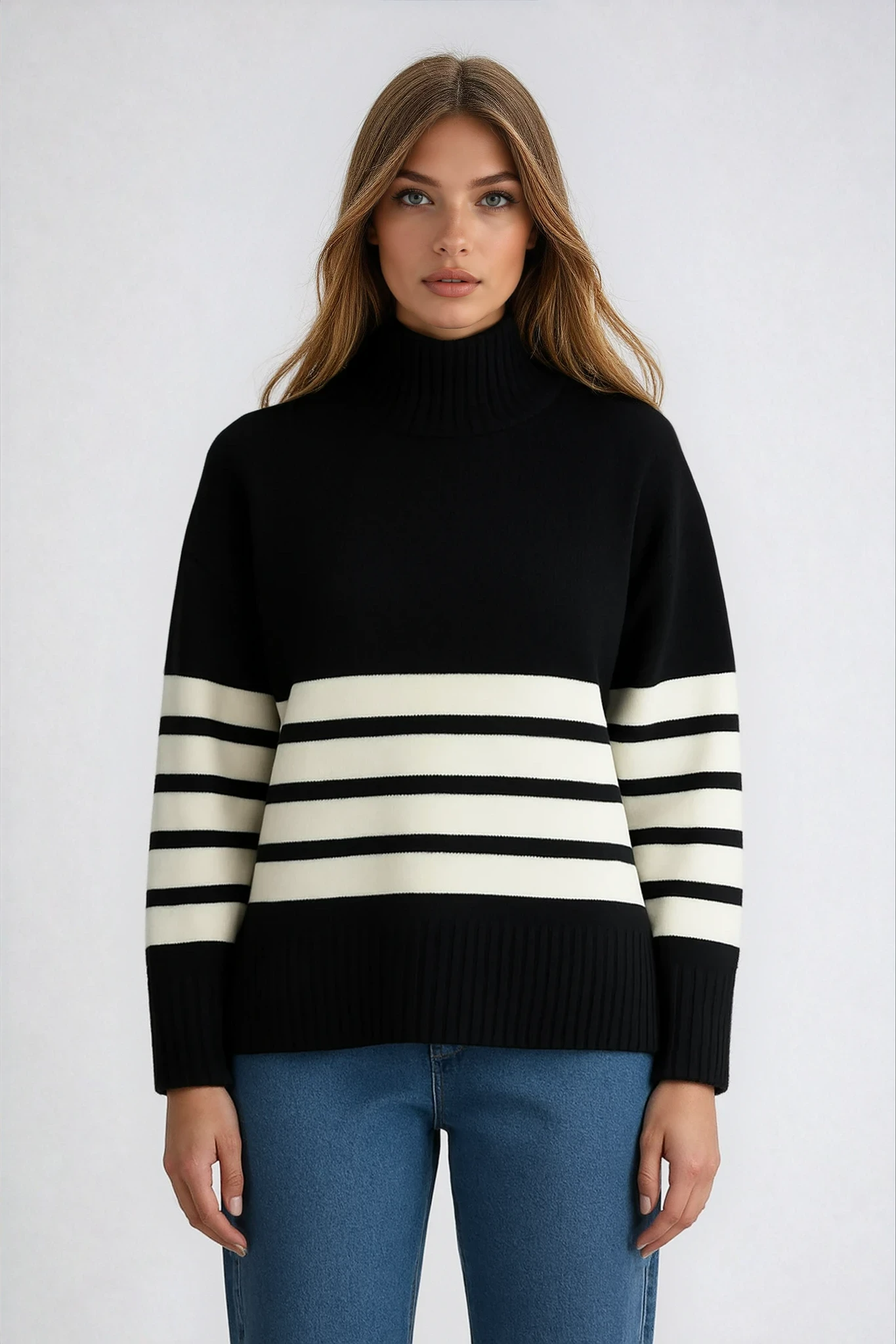 Striped Mock Neck Sweater